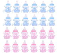Candy Bottle Baby Shower, 24 pcs Mini Fillable Feeder Style Gift Box with Bear for Party Favors Supplies Boy Girl Newborn Infant Baptism Christening Birthday Decoration 9 x 4cm(12pcs Blue+12pcs Pink)