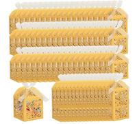 Candy Box 100Pcs Golden Paper Gift Boxes Flower Carved Hollow Treat Boxes with Ribbon Bow 2x3" Small Gift for Wedding, Party