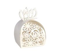 Candy Box 50pcs Gold Wedding Party Rose Cut Hollow Candy Baptism Chocolate Packaging Box(Beige Rose Crown,20PCS)