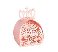 Candy Box 50pcs Gold Wedding Party Rose Cut Hollow Candy Baptism Chocolate Packaging Box(Pink Rose Crown,100PCS)