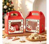 Candy Boxes Tote Paper Bags Christmas Gift Boxes With Clear Window and Portable Handle For Cookies Candies Xmas Holiday Party Supplies