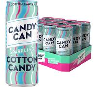 Candy Can Cotton Candy Fizzy Drink, (12 x330ml Cans), Low Calorie Sparkling Soda with Nostalgic Fairground Cotton Candy Flavour, No Added Sugar, Vegan, Gluten Free