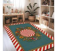 Candy Cane Area Rug, Christmas Festive Peppermint Swirl Flowers Christmas Red Low Pile Foam Aesthetic Rectangle Home Floor Carpet Rugs for Living Room Bedroom Classroom College Dorm Decor 4' X 6'