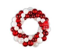 Candy Cane Christmas Bauble Wreath 35cm - Red & White Hanging Decoration - Festive Door & Wall Décor with Matte, Glossy & Glitter Baubles - Indoor Use