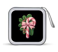 Candy Cane Christmas Bow Portable CD Case Holder 48 Capacity Travel DVD Storage Boxs Wallet Bag