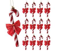 Candy Cane Christmas Decorations, 24 Piece Holiday Ornament Set with 12 Candy Canes and 12 Red Bows, Candy Canes Christmas DecorationsFestive Tree Decor for Xmas Gift Home Party Ornaments