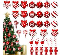 Candy Cane Christmas Decorations, 36PCS/Set Wooden Gloss Candy Cane Ornaments, Cute Candy Cane Decorations, Hanging Peppermint Christmas Decorations for Xmas Tree Decor Candy Cane Ornaments Candy Cane