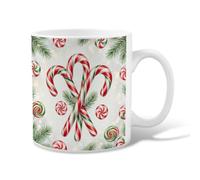 Candy Cane Christmas Pattern Canes Ceramic Coffee Mug 11oz | Peppermint Swirls, Drinking Cup, Pine Needles, Winter Motif, Cozy Seasonal Drinkware, Traditional Holiday Aesthetic