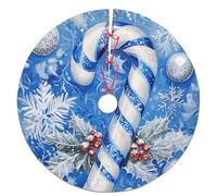Candy Cane Christmas Tree Skirt, Blue and White Decorative Skirt for Winter Holiday Decor, Festive Celebration Indoor Outdoor 36 Inch