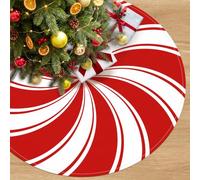 Candy Cane Christmas Tree Skirt Red Swirl Tree Skirt Funny Xmas Gift Ideals | Soft Fabric, Split Design with 6 Ties, Easy Install, Holiday Party Decoration, Perfect for Trees 6-7.5 Ft Tall