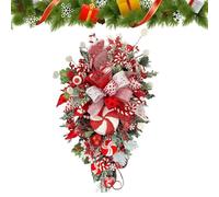 Candy Cane Christmas Wreaths For Front Door, 50cm Artificial Christmas Wreath, Candy Cane Bow Christmas Wall Hanging Xmas Red White Candy Cane Teardrop Wreath For Door Indoor Outdoor Porch Deco (1 PC)