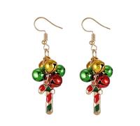 Candy Cane Colorful Christmas Jingle Bell Dangle Hook Earrings for Women Gold Plated Huggie Cute Ornament Xmas Tinkle Bell Dangling Drop Hoop Earring Fashion Festival Holiday Party Jewelry Gifts for