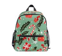 Candy Cane Gifts Poinsettia Holly Leave Pattern Toddler Backpack, Boy Backpack Preschool Bag Kindergarten Schoolbag Nursery Travel Bag for Girl