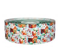 Candy Cane & Gingerbread House Christmas Ribbon 2m x 22mm - Grosgrain Festive Gift Wrap & Cake Decorating Ribbon - Perfect for Bows, Toppers, Eve Boxes, Bags & Holiday Crafts