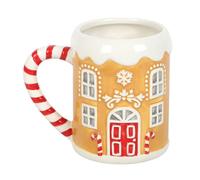 Candy Cane Gingerbread House Mug - Whimsical Ceramic Mug with 500ml Capacity, Gingerbread House Design with Candy Cane Handle, Hand Wash Only, Perfect for Holiday Drinks