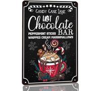 Candy Cane Lane Hot Chocolate Bar Metal Tin Sign Retro Christmas Wall Decor for Home Kitchen Cafe Vintage Hot Cocoa Bar Signs 8x12inch