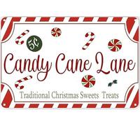 Candy Cane Lane Retro Metal Tin Sign Traditional Christmas Sweets And Treats Sign Print Wall Art Wall Decor Gift For Home Living Room Outdoor Indoor Gate Cafes Club Bar Store 8x12 Inch