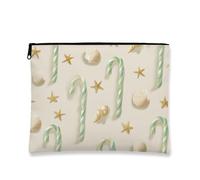 Candy Cane Makeup Bag, Coastal Shells Vintage Cosmetic Travel Bags for Women, Portable Small Canvas Zipper Pouch, Summer Skincare Toiletry Bag Organizer, Cream, 7x9 Inch, Pouch
