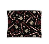 Candy Cane Makeup Bag, Snowflake Christmas Cosmetic Travel Pouch for Women, Portable Small Canvas Zipper Organizer, Holiday Skincare Toiletry Bag, Black, 7x9 Inch, Candy Cane