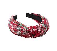 Candy Cane Plush Fabric Fabric Christmas Headband, Snowflake Print Red and Green Plaid Fabric Fashion Holiday Elastic Headband for Ladies, Girls, Kids Red White