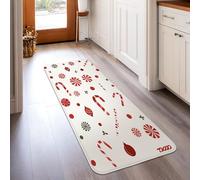 Candy Cane Runner Rug, Christmas Festive Peppermint Swirl Ornament Christmas Red Low Pile Sponge Rectangle Floor Carpets Edge Binding for Kitchen Bedside Entryway Hallway Decor 2x5 Ft