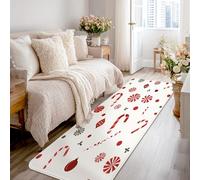 Candy Cane Runner Rug, Christmas Festive Peppermint Swirl Ornament Christmas Red Non-Slip Rectangle Floor Carpets Edge Binding for Kitchen Bathroom Entryway Bedside Decor 2x8 Ft