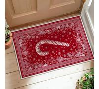 Candy Cane Runner Rug, Christmas Festive Snowflakes Stars Xmas Red Non-Slip Doormat Rectangle Throw Rug Non Shedding for Kitchen Bedside Entryway Hallway Decor 2x3 Ft