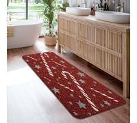 Candy Cane Runner Rug, Christmas Festive Stars Glitter Xmas Red Non-Slip Rectangle Floor Carpets Edge Binding for Kitchen Entryway Laundry Room Bedside Decor 2x6 Ft