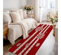 Candy Cane Runner Rug, Christmas Festive Swirl Star Christmas Red Non-Slip Rectangle Floor Carpets Edge Binding for Kitchen Entryway Laundry Hallway Decor 2x8 Ft