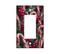 Candy Cane Single Rocker Light Switch Cover, Christmas Festive Holly Berries Xmas Red Plastic Standard Size Accents Wall Switch Plates for Home Living Room Bedroom Bathroom Decor