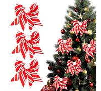 Candy Cane Stripe Christmas Tree Bows, 3-Pack Red & White Striped Decorative Ribbons for Festive Tree, Wreath, or Gift Wrap Decoration
