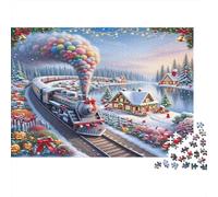 Candy Cane Train 1000 Pieces Puzzle Winter Wonderland Durable Interlocking Pieces Recycled Paper Cardboard for Women&Men 52x38cm/1000pcs