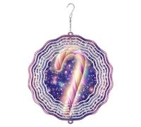 Candy Cane Wind Spinner, Christmas Festive Snowflakes Swirls Christmas Violet Metal Outdoor Color Changing Wind Sculptures Gifts for Garden Patio Porch Balcony Home Decor 12 Inch