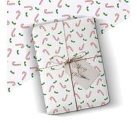 Candy Cane Wrapping Paper - Classic Red & White Gift Wrap for Holiday with Holly Sprigs 5M Roll