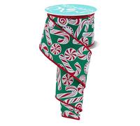 Candy Canes and Peppermints Wired Glitter Ribbon for Christmas Bows, Wreaths, Tree Toppers, Gift Wrap, Crafts and Decorations (Emerald Green, White, Red, 2.5" Wide x 10 Yards (30' Ft))