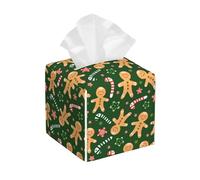 Candy Canes and Stars Leather Tissue Box Holder Christmas Green Gingerbread Tissue Box Cover Square Waterproof Tissue Holder Organizer Modern Napkin Holder for Bedroom Dresser Night Stand Office Desk