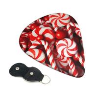 Candy Canes Guitar Picks 6 Pack with Leather Guitar Pick Holder Keychain, Plectrum Key Fob Cases Bag, Abstract Art Plectrum for Acoustic Electric Guitar, Ukulele 0.46mm