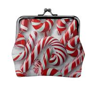 Candy Canes In Snow Printed Leather Kiss-Lock Wallet For Women - Compact And Secure Coin Purse