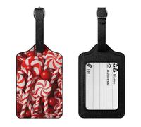 Candy Canes Luggage Tag Suitcase Marker Travel Baggage Identifier with Boarding Card Holder Sturdy PU Travel Label for Suitcases and Work Bags