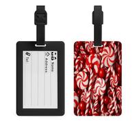 Candy Canes Luggage Tag Suitcase Marker Travel Baggage Identifier with Boarding Card Holder Sturdy TPU Travel Label for Suitcases and Work Bags