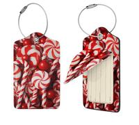 Candy Canes Luggage Tags for Suitcases, 4 PCS PU Leather Suitcase Tags Identifiers with Stainless Steel Loop, Privacy Cover ID Label with Address Card, Travel Essentials Bag Tag