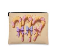 Candy Canes Makeup Bag, Cute Bow Decorated Cosmetic Pouch for Women, Portable Small Canvas Zipper Organizer, Holiday Travel Toiletry Bag, Beige, 7x9 Inch, Candy Canes