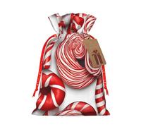 Candy Canes Print Drawstring Bags Burlap Gifts Bag With Drawstring Gift Bags For Wedding/Party/Festival/Storage