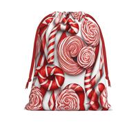 Candy Canes Print Drawstring Gift Bag With Pull Cord Closure For Gifting And Storage