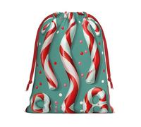 Candy Canes Print Drawstring Gift Bag With Pull Cord Closure For Gifting And Storage
