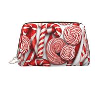 Candy Canes Print Makeup Bag, Cosmetic Bag,Women Pu Leather Cosmetic Bags with Wrist Strap Travel Toiletry Pouch Makeup Bag