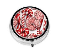 Candy Canes Print Personalised Portable Pillbox with,Mini Pillbox Compact and Convenient Pill Organiser for Storing and Organising Pills