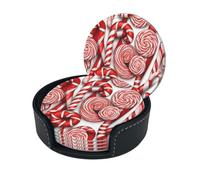 Candy Canes Print Premium Pu Leather Coasters Stylish And Durable Drink Coasters For Home, Office, And Kitchen Set Of 6 With Elegant Storage Box