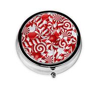 Candy Canes Print Round Pill Organizer 3 Compartment Pill Box Portable Medicine Pill Case for Outdoor Travel