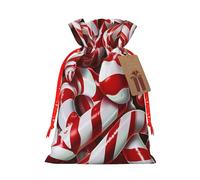 Candy Canes Printed Christmas Drawstring Bags for Xmas Gift Wrapping, Red Christmas Ribbon, S